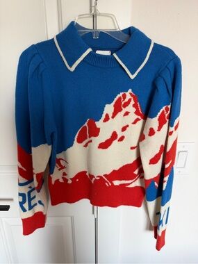 Hunter Bell Blue, Red & Cream Graphic Mountain Collar Sweater